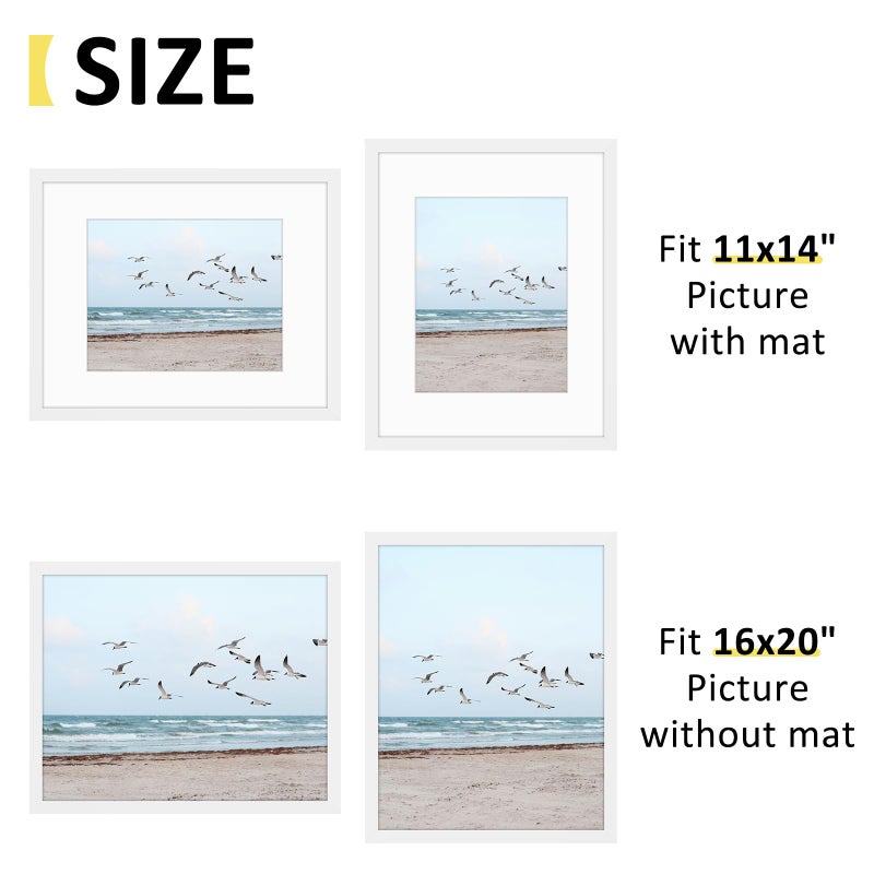Frametory 16x20 Picture Frame for Wall, Display Picture 11x14 with Mat or 16x20 Without Mat, Gifts for Family(White, 1 Pack) - Image 4